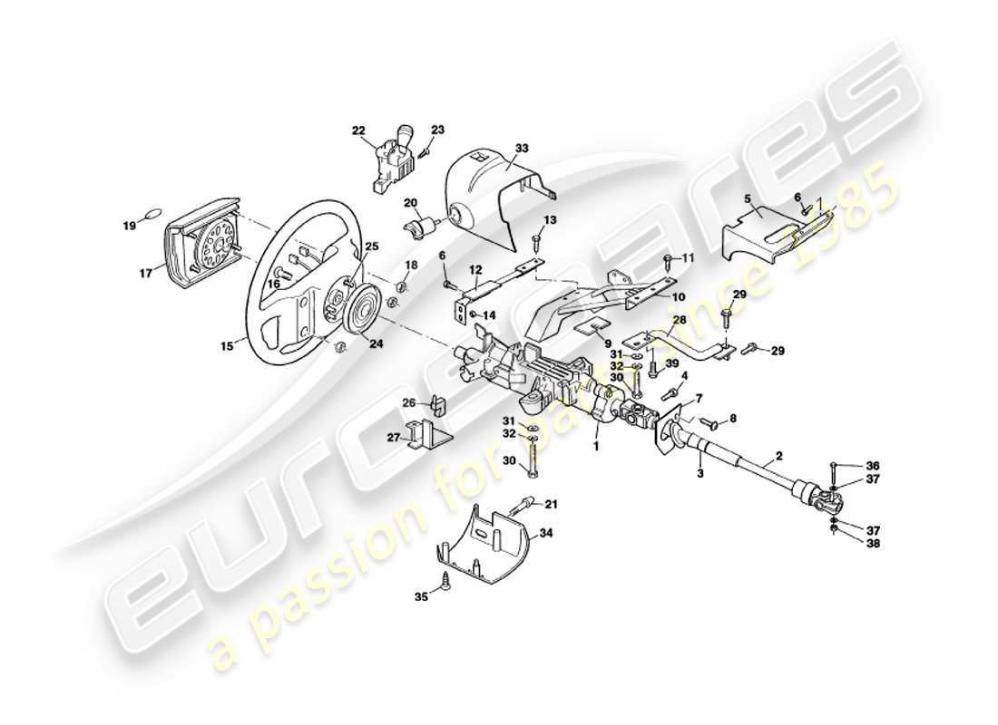 un diagrama de piezas del catálogo de piezas aston martin v8 volante (1997)