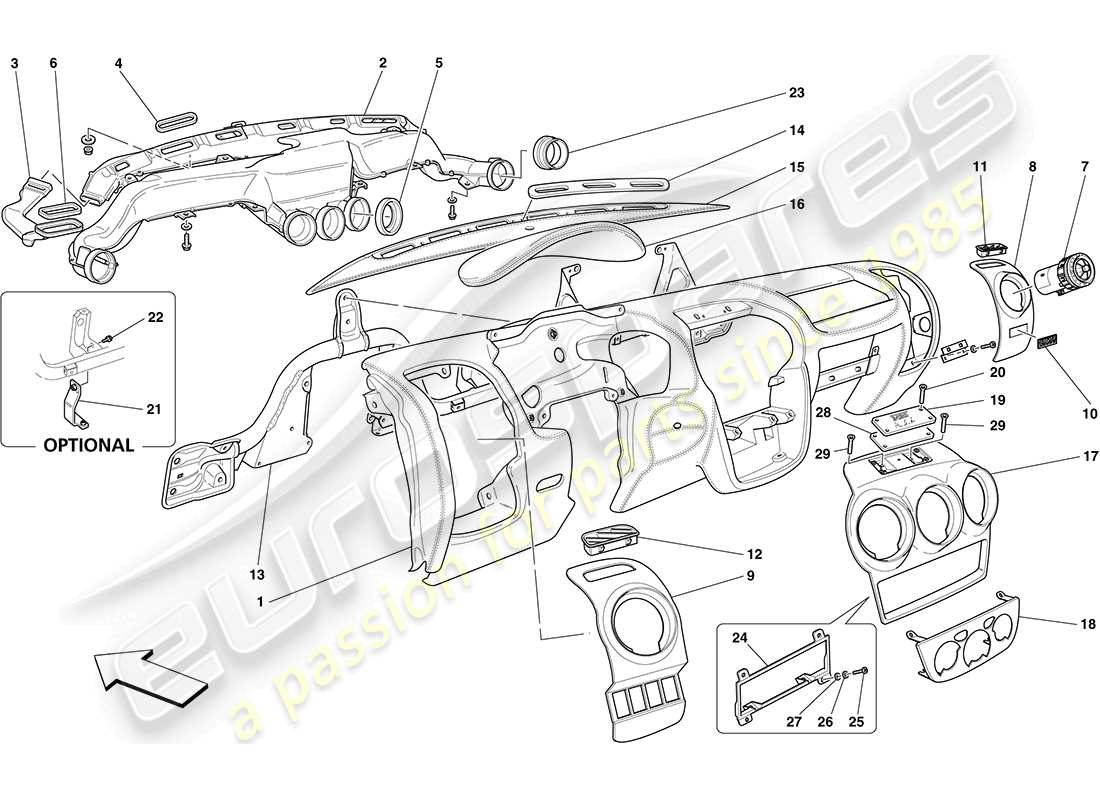 un diagrama de piezas del catálogo de piezas ferrari f430 coupe (usa)