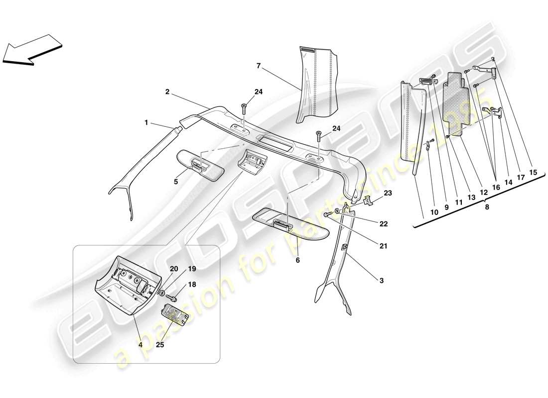 un diagrama de piezas del catálogo de piezas Ferrari F430 Spider (Europa)