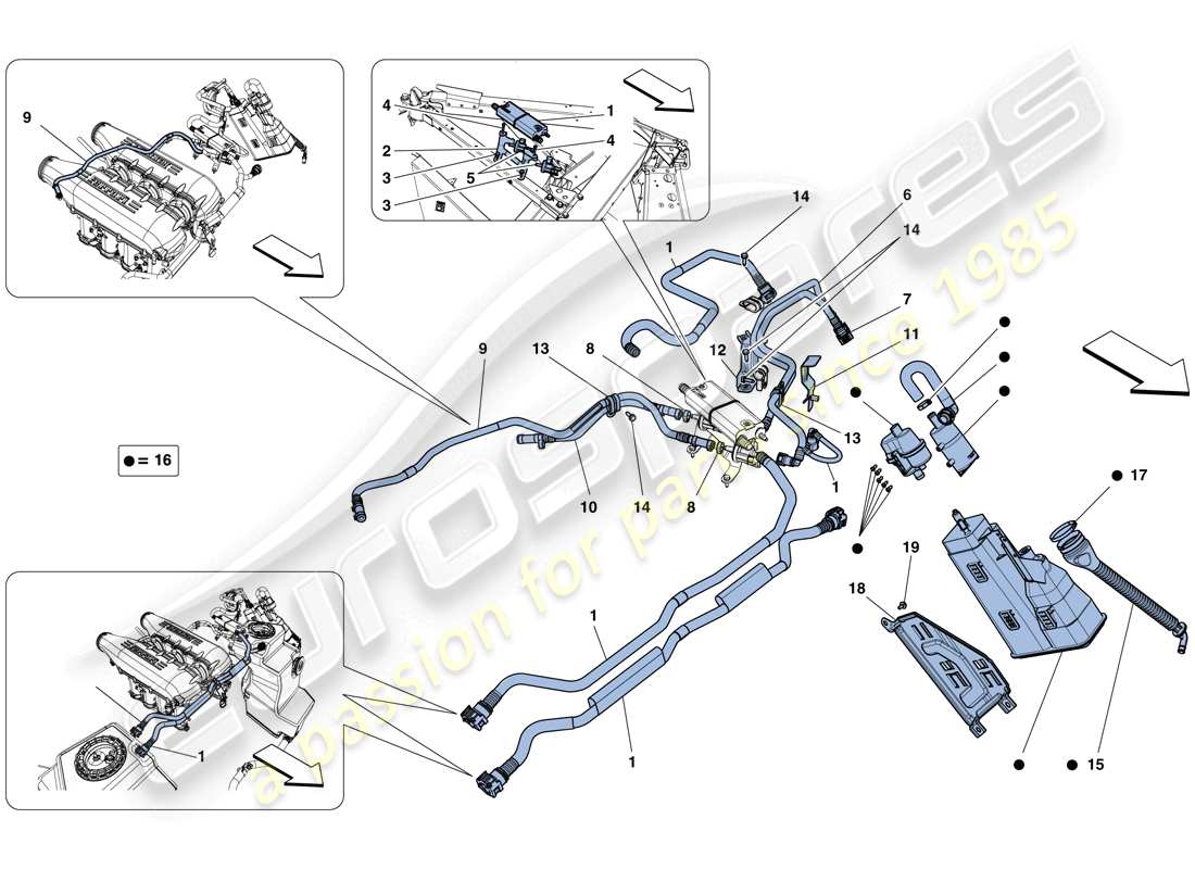 un diagrama de piezas del catálogo de piezas Ferrari 458 Speciale (RHD)
