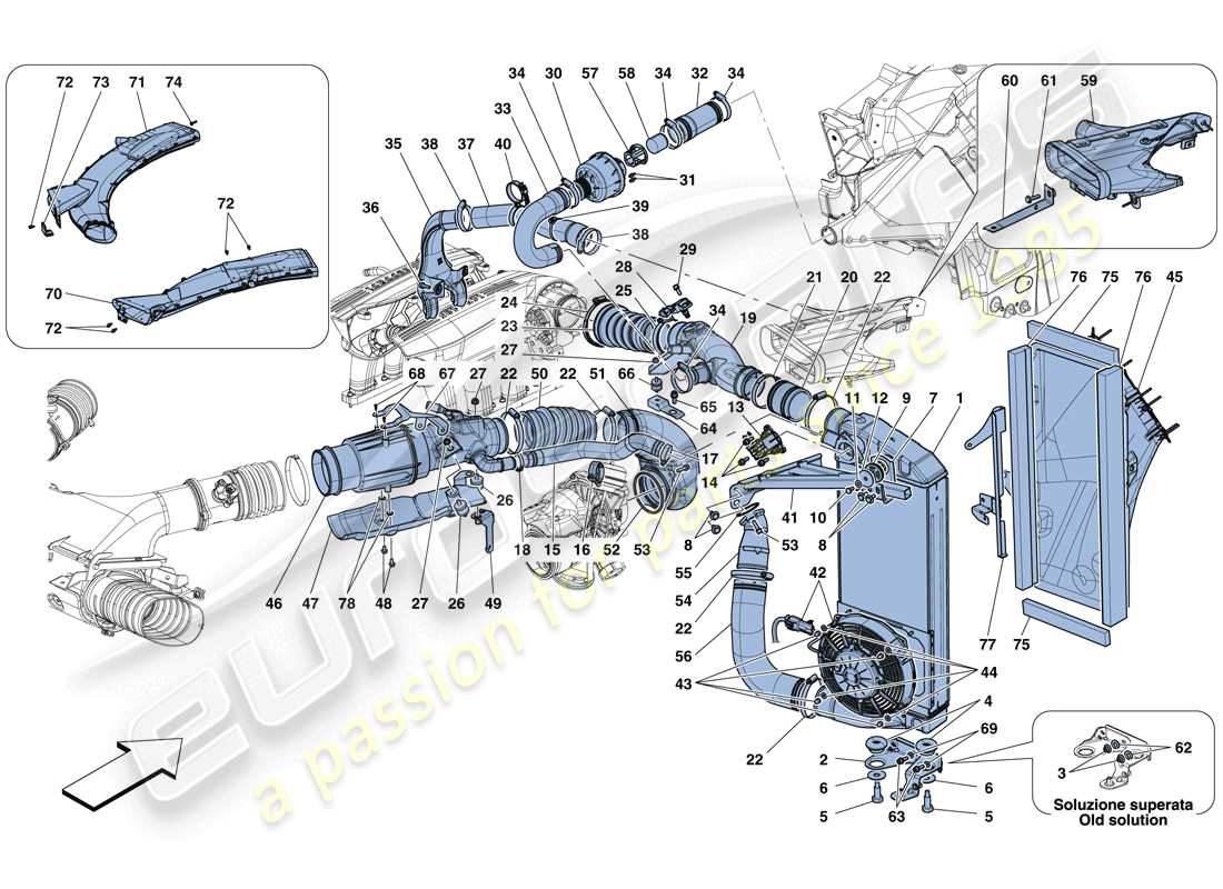 un diagrama de piezas del catálogo de piezas Ferrari 488 GTB (Europa)