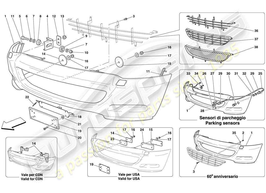 un diagrama de piezas del catálogo de piezas ferrari 612 scaglietti (rhd)