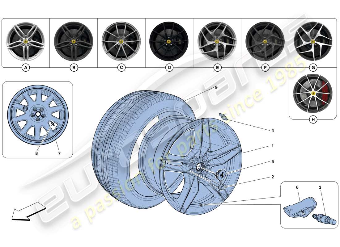 un diagrama de piezas del catálogo de piezas Ferrari 812 Superfast (EE. UU.)