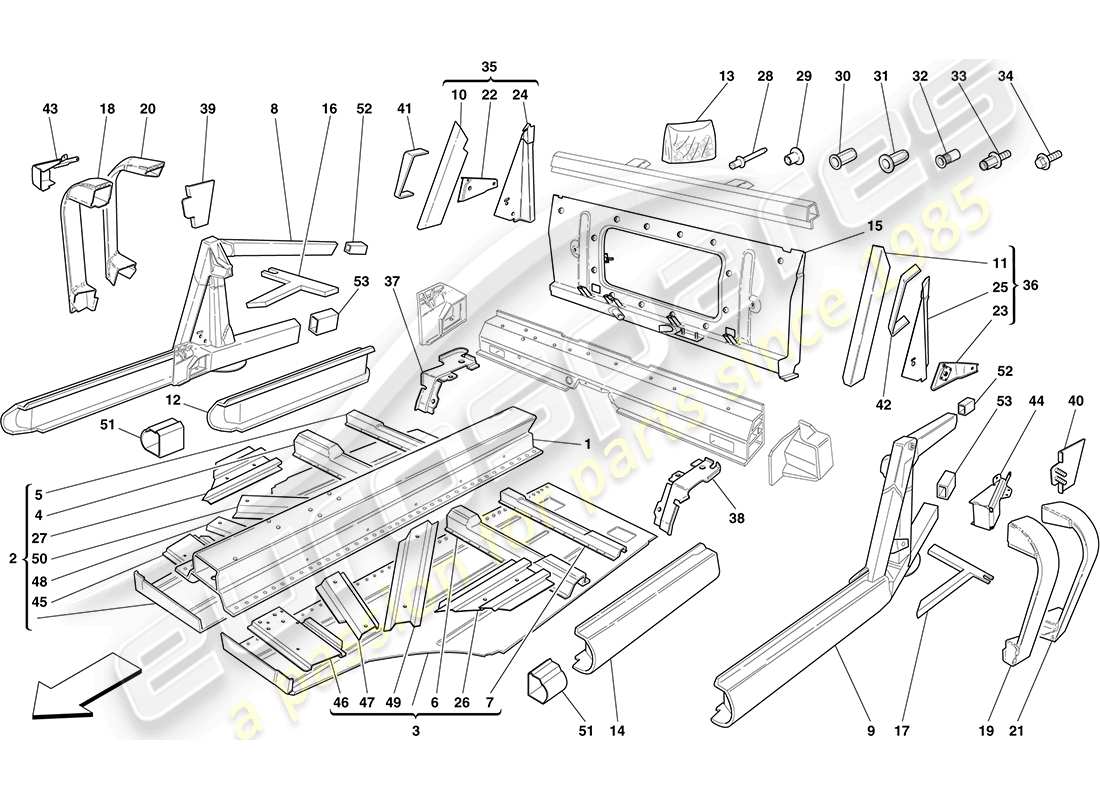 un diagrama de piezas del catálogo de piezas Ferrari F430 Coupé (Europa)
