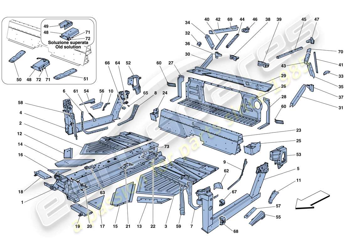 un diagrama de piezas del catálogo de piezas Ferrari 458 Spider (Europa)