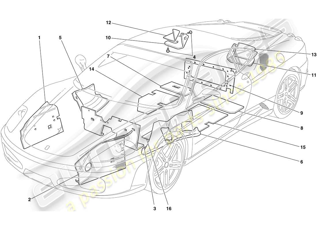 un diagrama de piezas del catálogo de piezas Ferrari F430 Coupé (RHD)