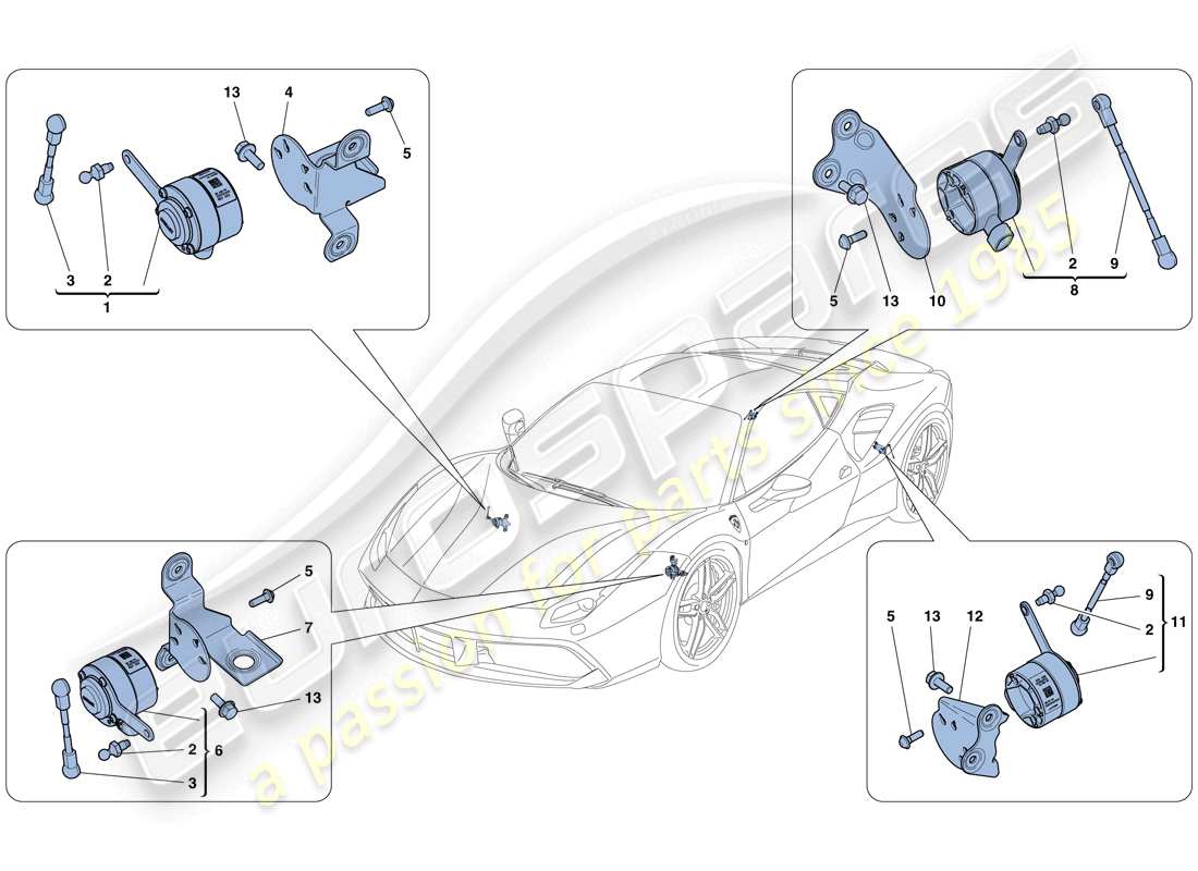 un diagrama de piezas del catálogo de piezas Ferrari 488 GTB (Europa)