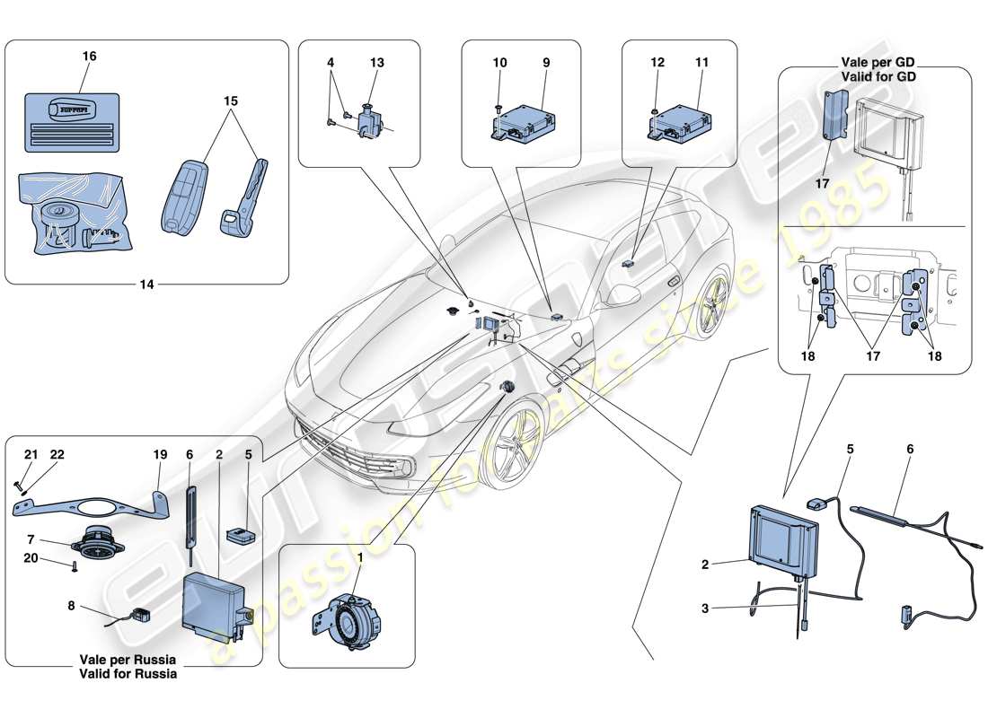 un diagrama de piezas del catálogo de piezas ferrari gtc4 lusso t (rhd)