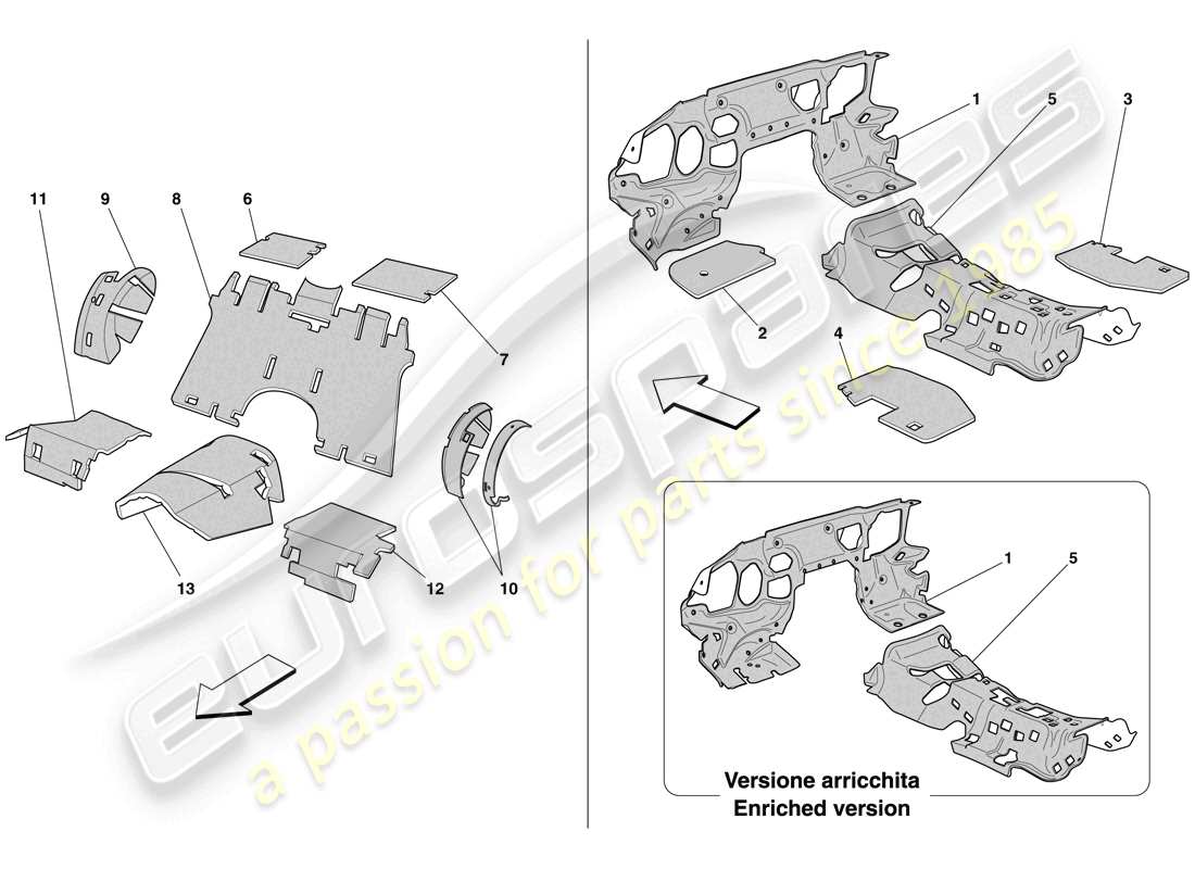 un diagrama de piezas del catálogo de piezas de Ferrari 612 Scaglietti (EE. UU.)
