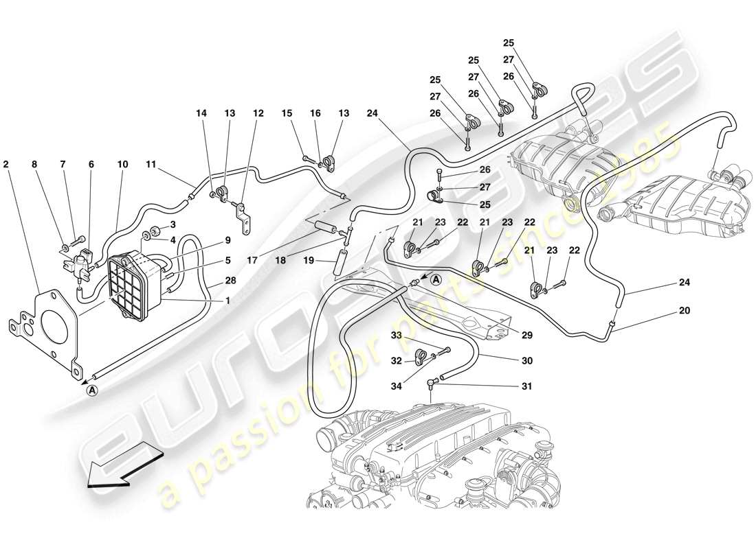 un diagrama de piezas del catálogo de piezas de Ferrari 612 Scaglietti (EE. UU.)