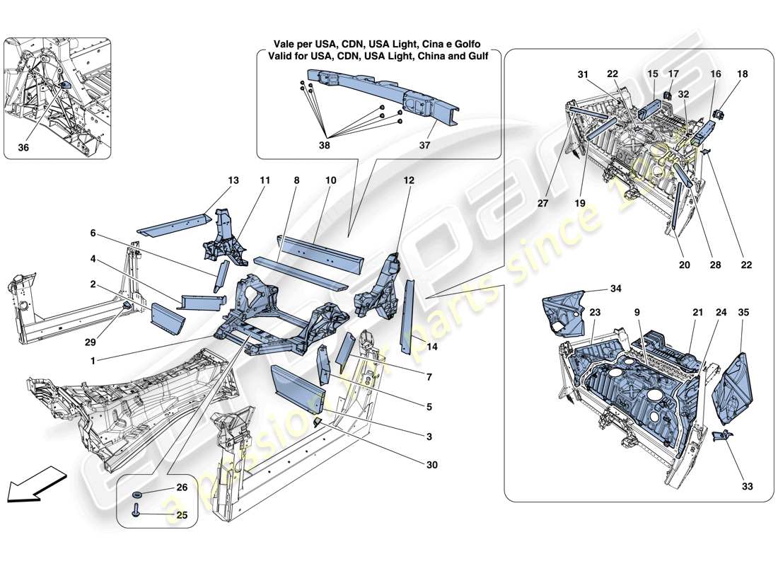 un diagrama de piezas del catálogo de piezas ferrari f12 tdf (rhd)