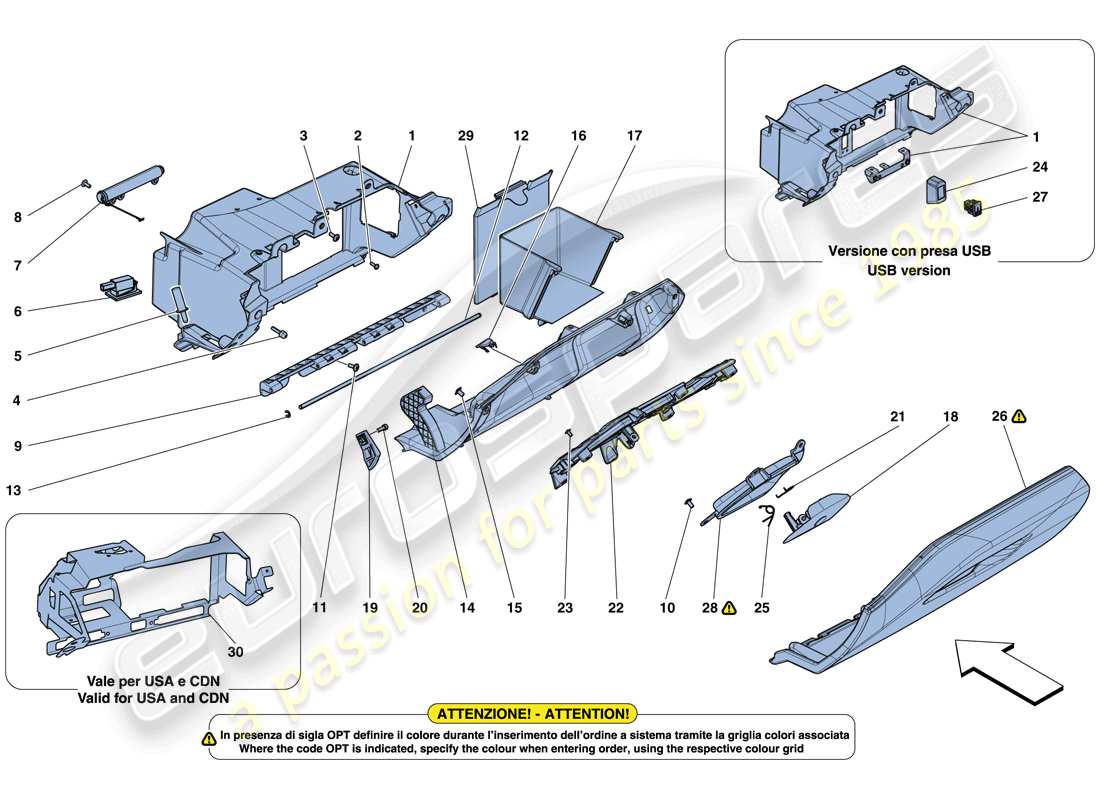 un diagrama de piezas del catálogo de piezas Ferrari 488 Spider (EE. UU.)