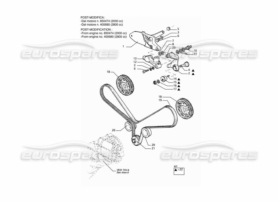 un diagrama de piezas del catálogo de piezas maserati ghibli (1993-1995)