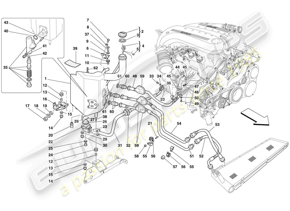 un diagrama de piezas del catálogo de piezas de Ferrari 599 SA Aperta (RHD)
