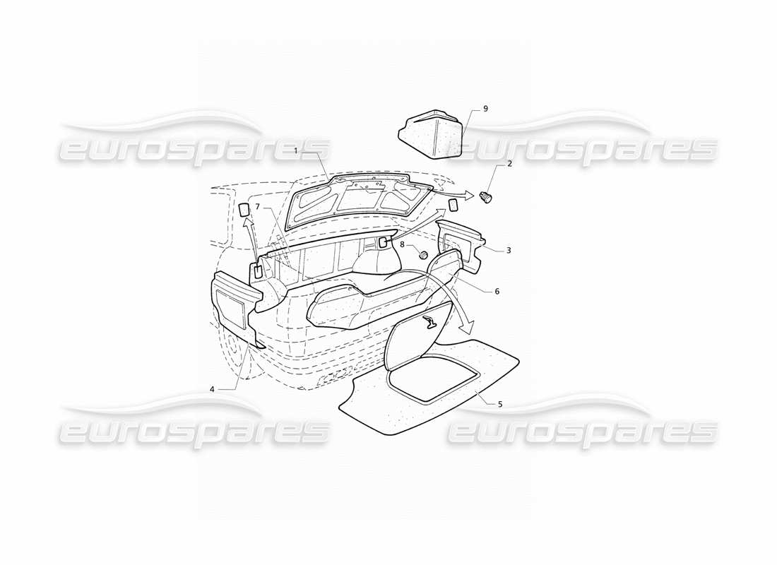 maserati qtp. 3.2 v8 (1999) bota: diagrama de piezas de alfombras (después de la modificación)