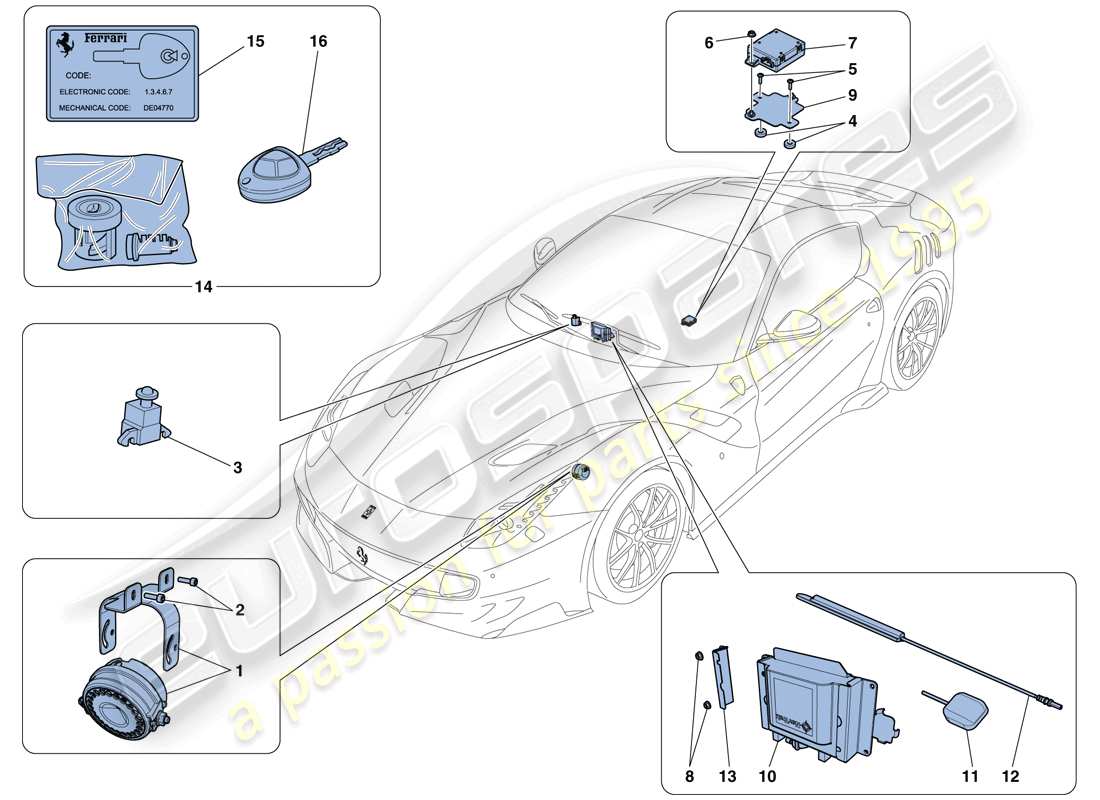 ferrari f12 tdf (rhd) diagrama de piezas del sistema antirrobo