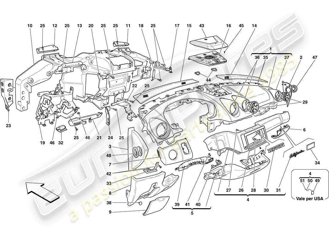 ferrari california (usa) diagrama de piezas del tablero