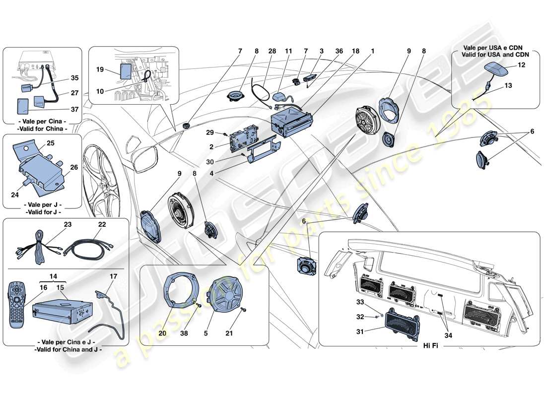 ferrari 458 italia (europe) sistema de alta fidelidad diagrama de piezas