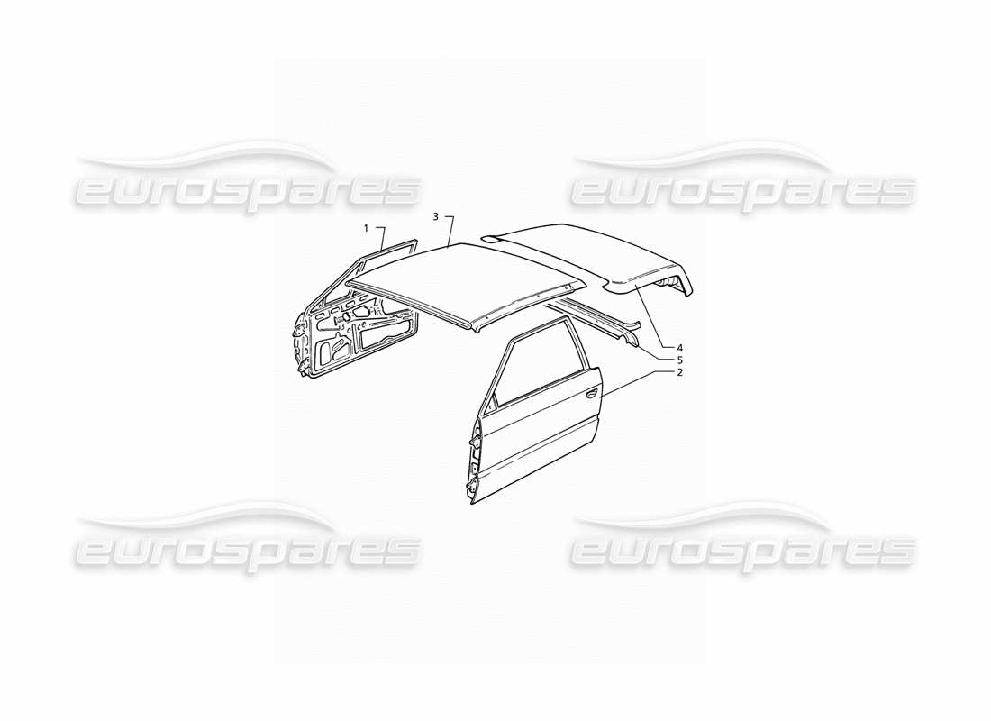 maserati ghibli 2.8 (abs) carrocería: diagrama de piezas del panel del techo, puertas y tapa del maletero