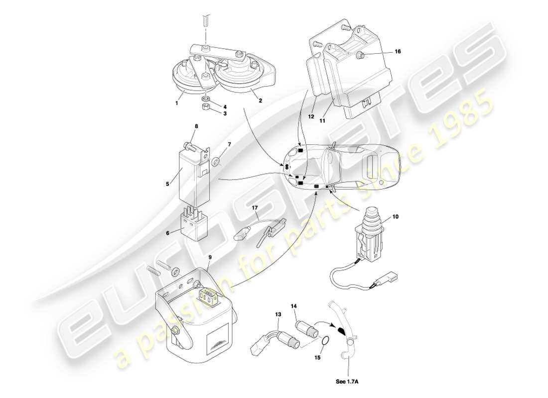 aston martin db7 vantage (2004) diagrama de piezas de los componentes debajo del capó