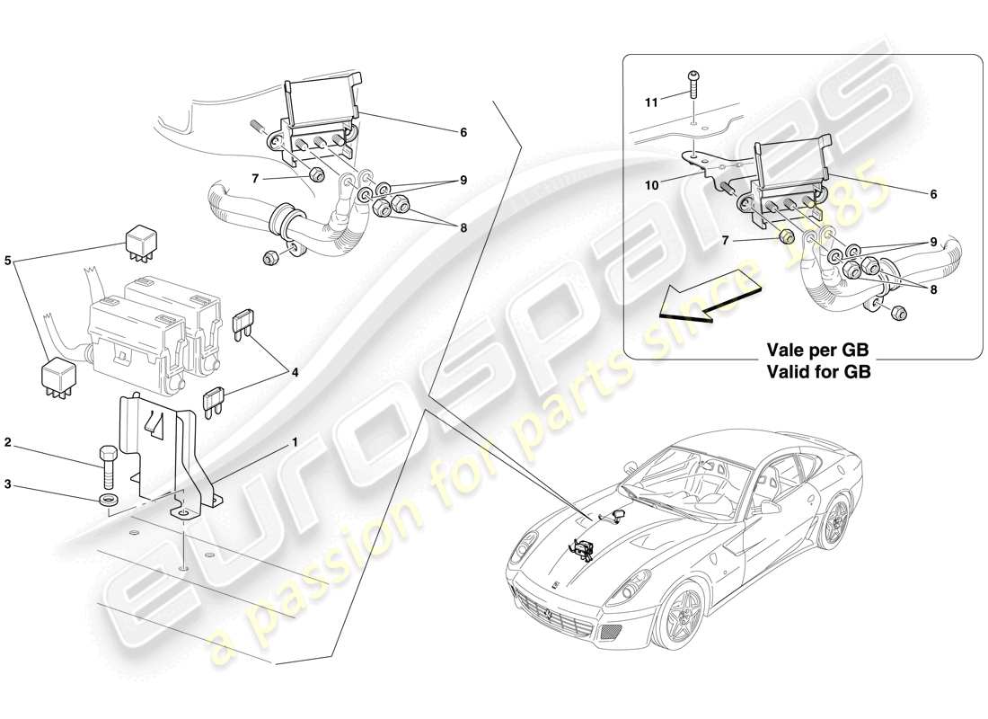 ferrari 599 gtb fiorano (europe) ecu del compartimiento del motor diagrama de piezas