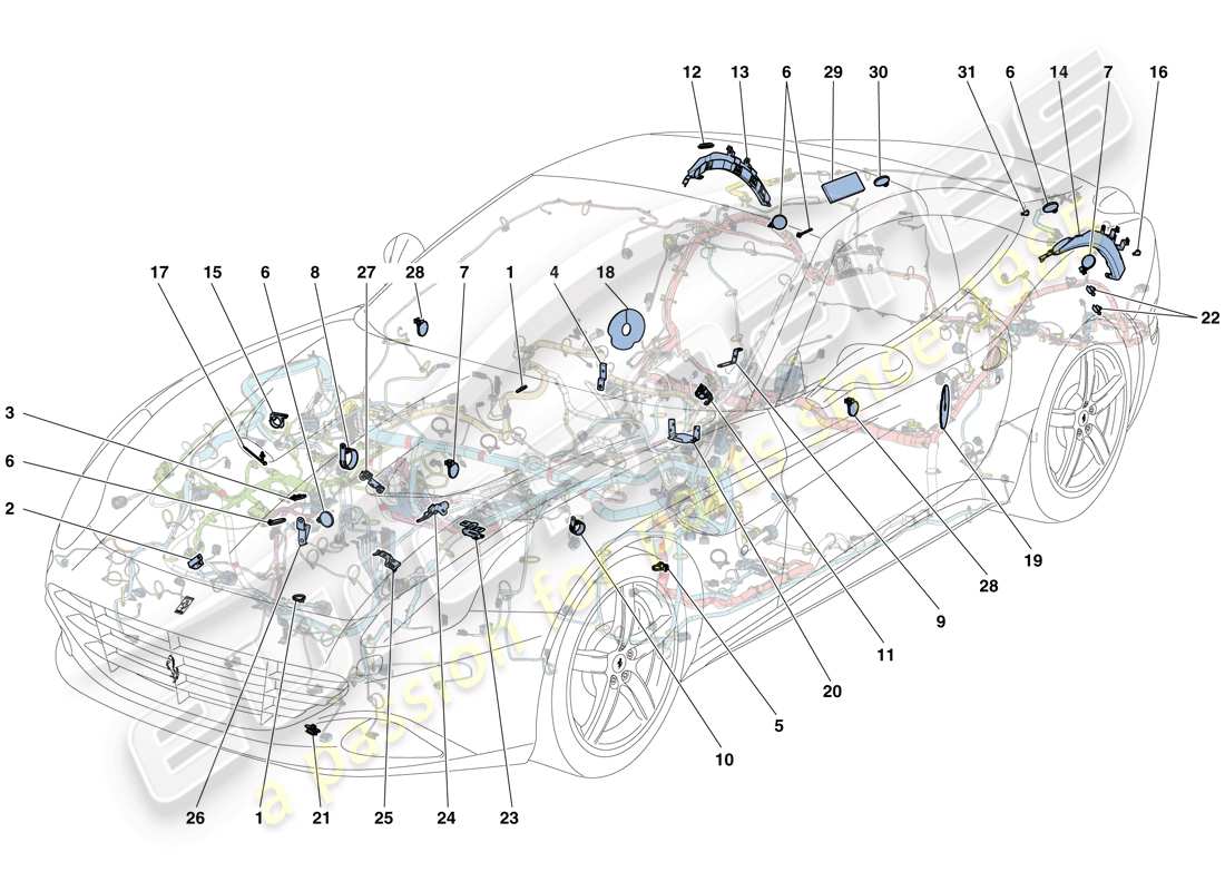 ferrari california t (rhd) fijaciones varias para el sistema eléctrico esquema de piezas