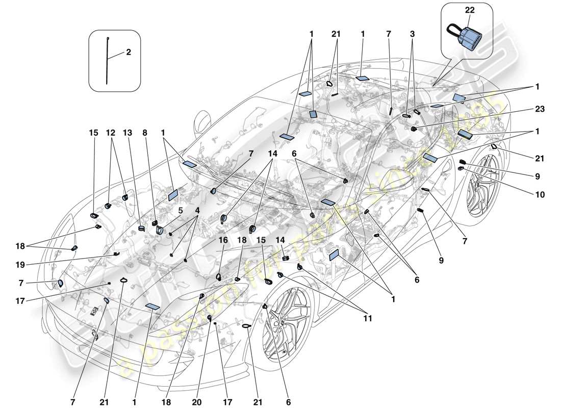 ferrari 812 superfast (europe) fijaciones varias para el sistema eléctrico esquema de piezas
