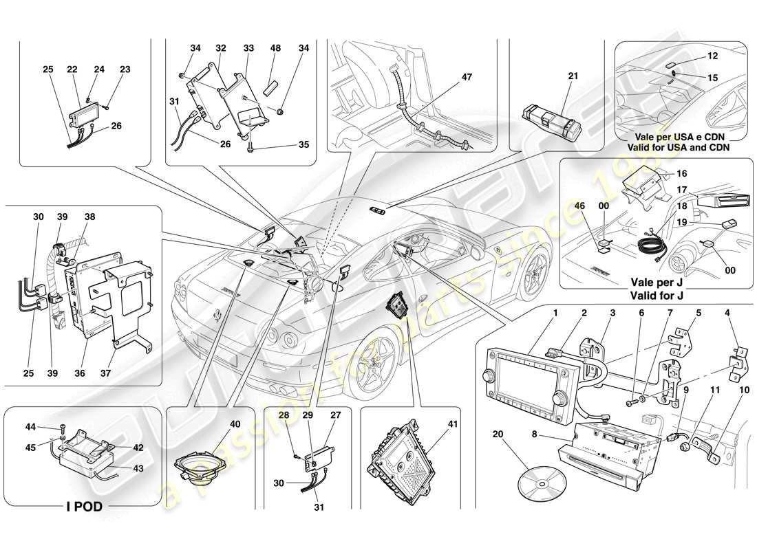 ferrari 612 scaglietti (rhd) sistema de audio - versión mejorada diagrama de piezas