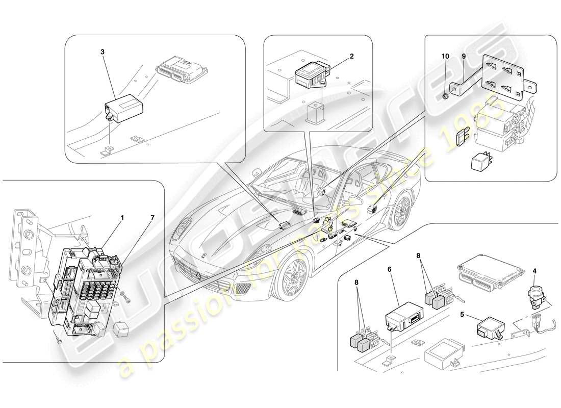 ferrari 599 gtb fiorano (usa) diagrama de piezas de la ecu del habitáculo