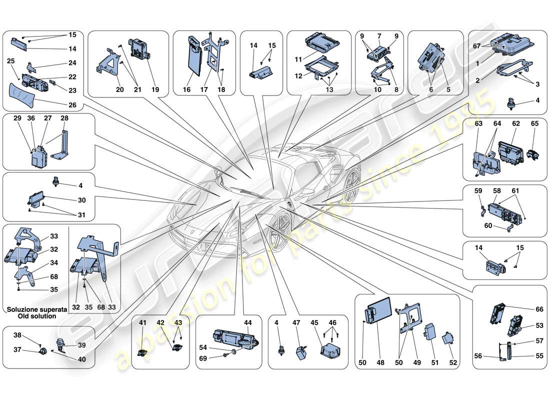 ferrari 488 spider (europe) ecu del vehículo diagrama de piezas