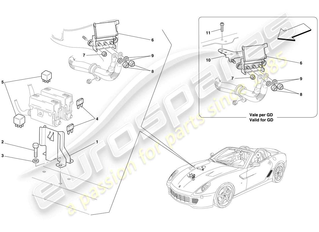 ferrari 599 sa aperta (usa) ecu del compartimiento del motor diagrama de piezas