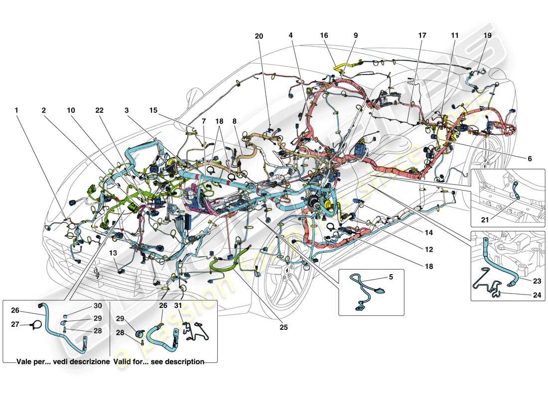 ferrari california t (rhd) arneses de cableado principales diagrama de piezas