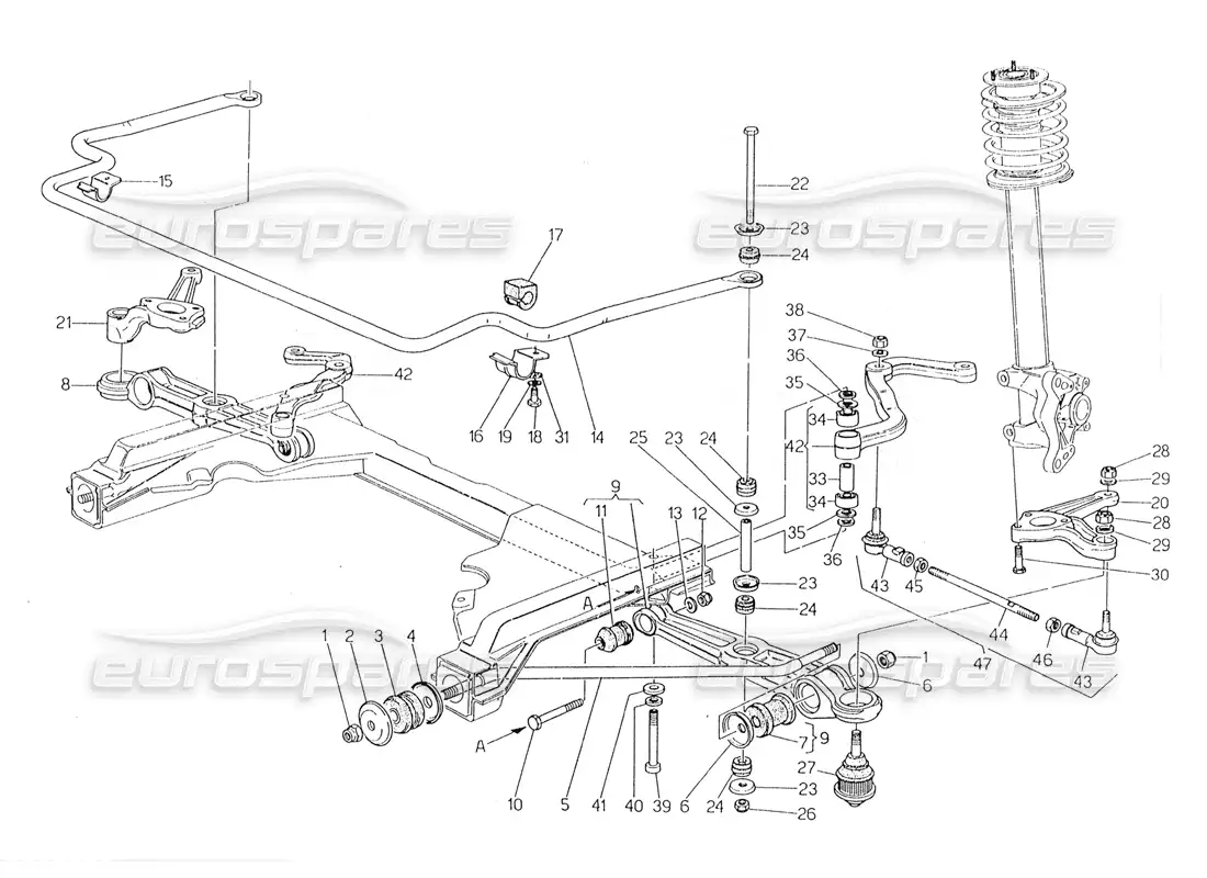 maserati 228 diagrama de piezas de la suspensión delantera