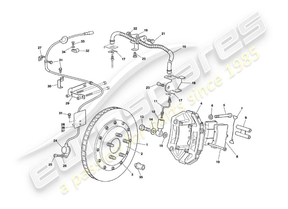 aston martin v8 volante (1999) frenos delanteros diagrama de piezas
