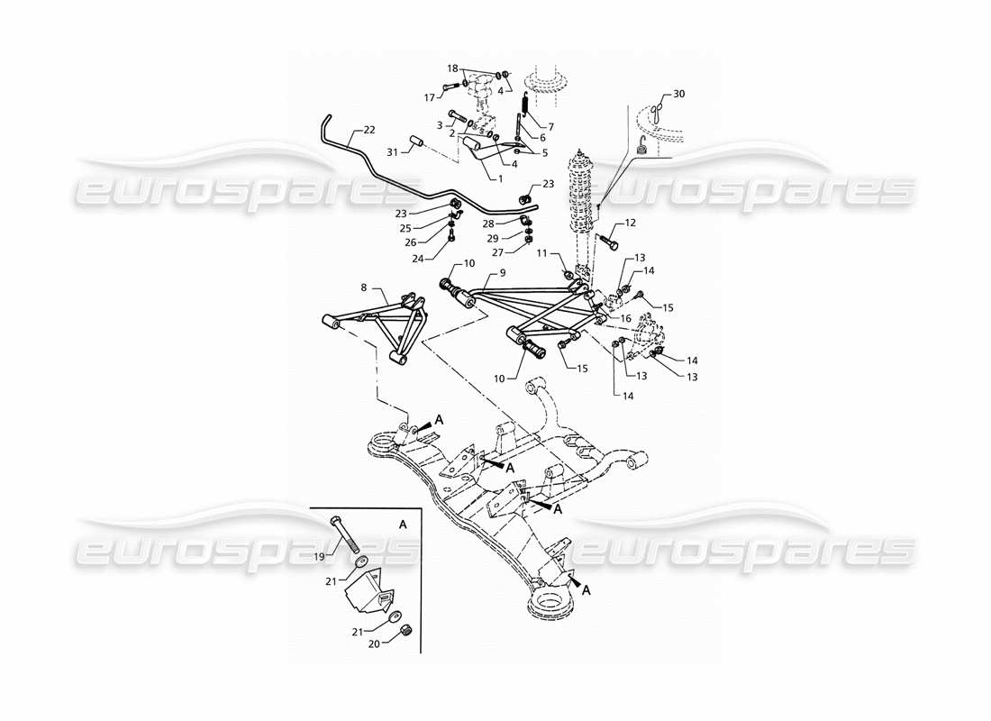 maserati qtp. 3.2 v8 (1999) suspensión trasera y barra estabilizadora diagrama de piezas