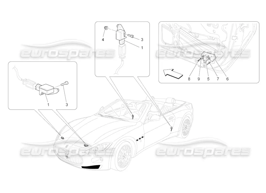 maserati grancabrio (2011) 4.7 sensores de accidente diagrama de piezas
