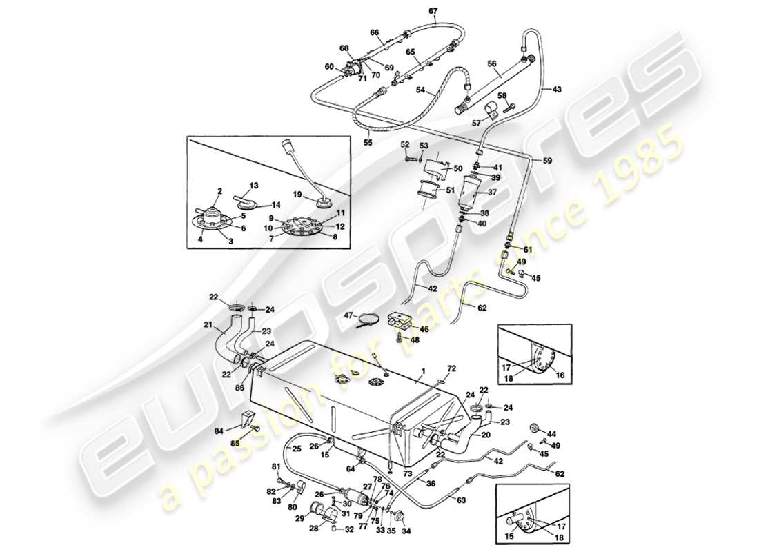 aston martin v8 volante (1999) diagrama de piezas del sistema de combustible