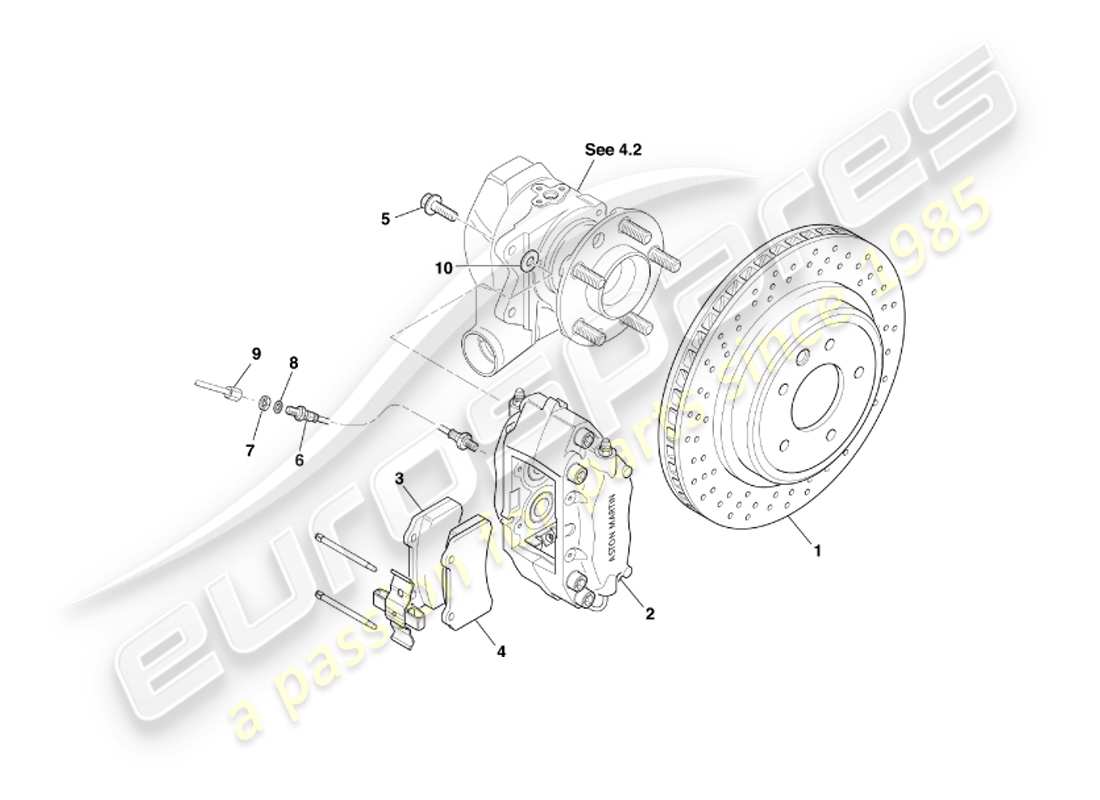 aston martin db7 vantage (1999) diagrama de piezas de frenos traseros