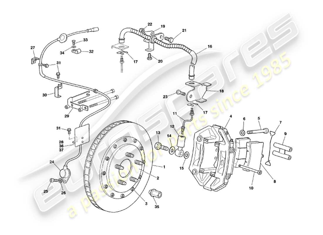 aston martin v8 volante (2000) frenos delanteros diagrama de piezas