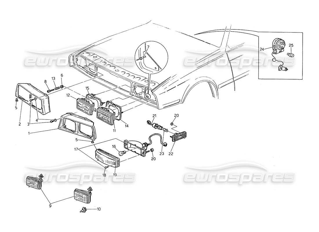 maserati biturbo spider luces delanteras (ee. uu.) diagrama de piezas