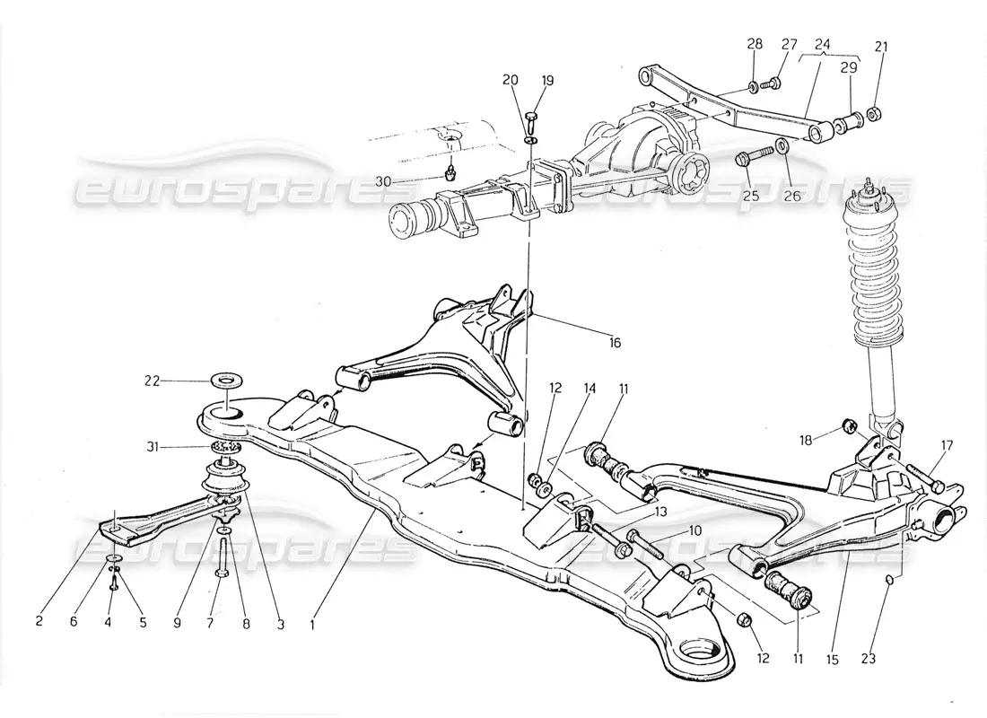 maserati 228 diagrama de piezas de la suspensión trasera