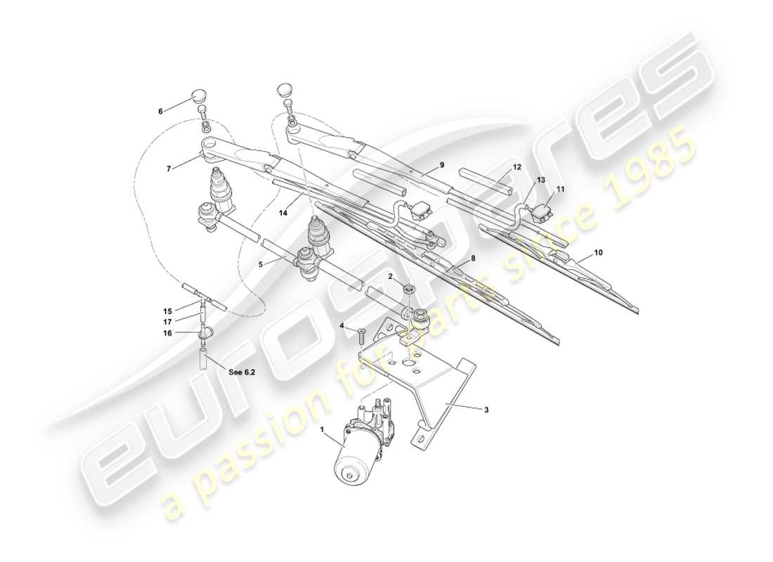 aston martin db7 vantage (1999) diagrama de piezas de limpiaparabrisas