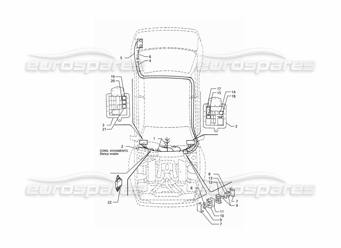 maserati ghibli 2.8 (abs) sistema eléctrico: diagrama de piezas del tablero y la batería (transmisión derecha)