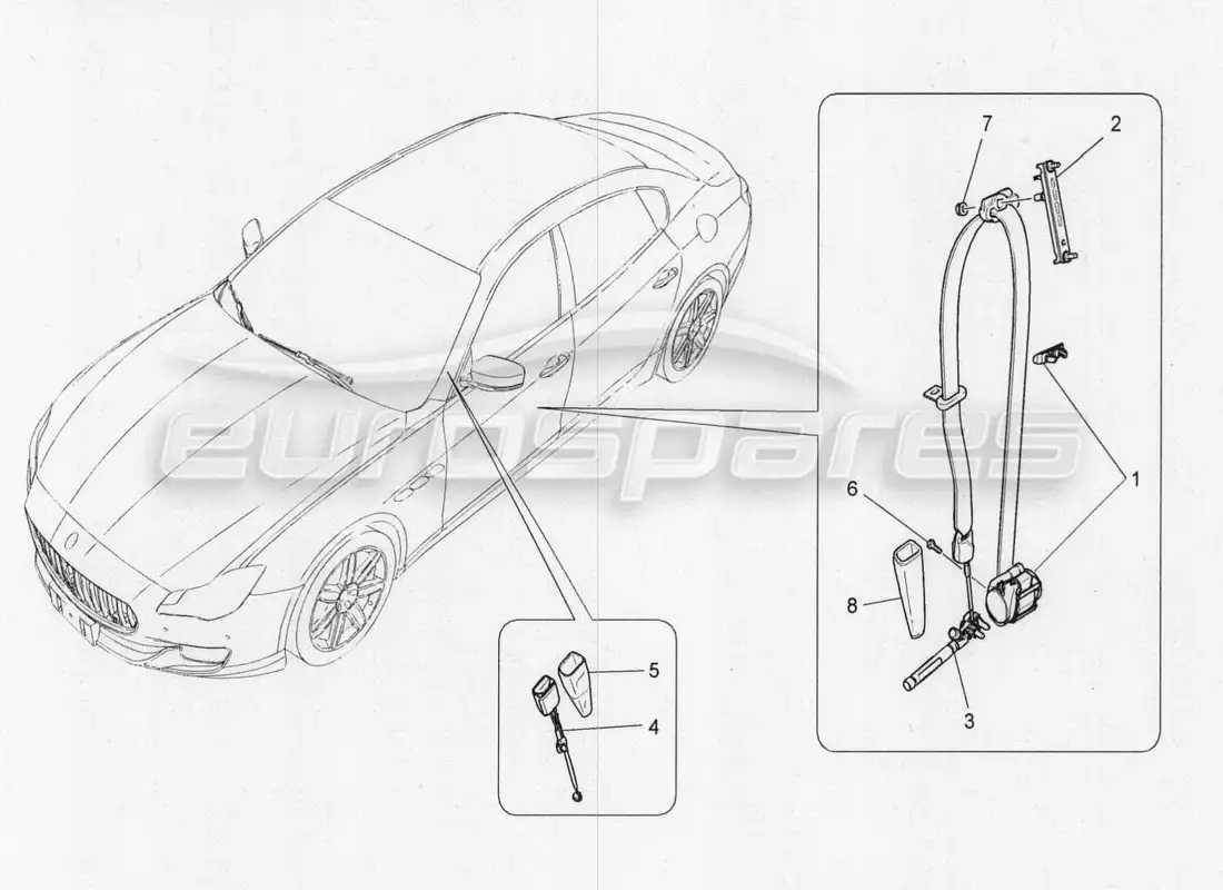 maserati qtp. v8 3.8 530bhp 2014 auto diagrama de piezas de los cinturones de seguridad delanteros