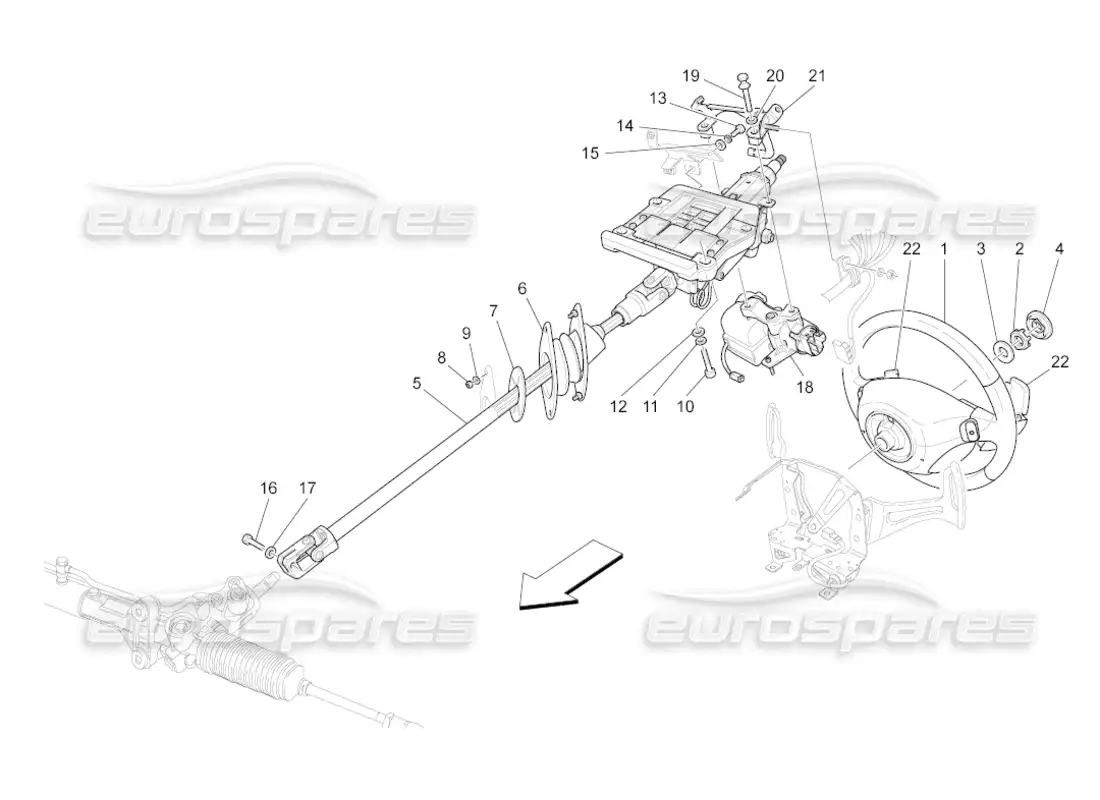 maserati grancabrio (2011) 4.7 columna de dirección y unidad de volante diagrama de piezas