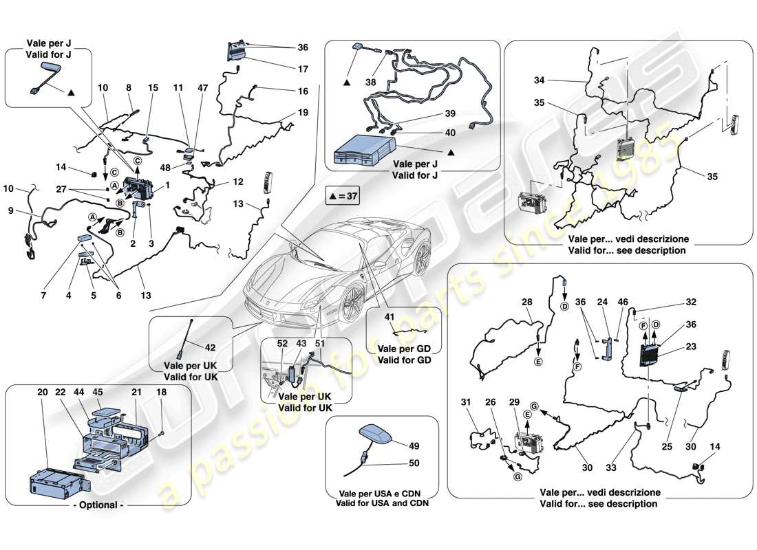 ferrari 488 spider (rhd) diagrama de piezas del sistema de información y entretenimiento