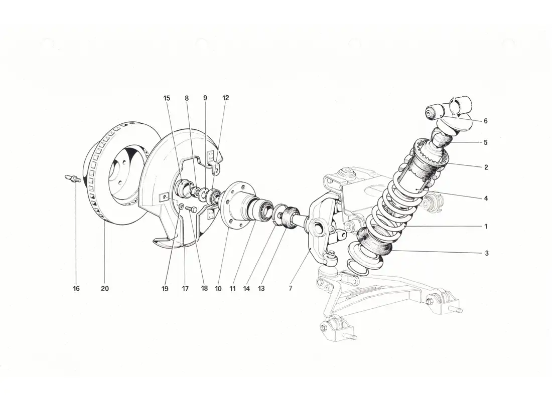 ferrari 208 gtb gts suspensión delantera - amortiguador y disco de freno diagrama de piezas