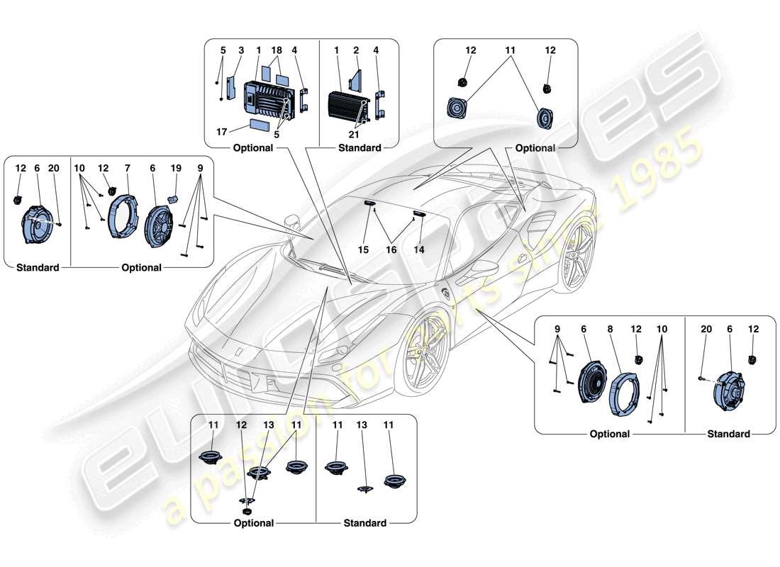 ferrari 488 gtb (europe) sistema de altavoces de audio diagrama de piezas