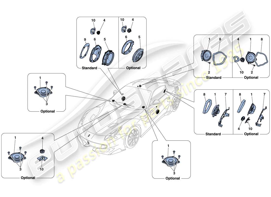 ferrari f12 tdf (rhd) diagrama de piezas del sistema de altavoces de audio