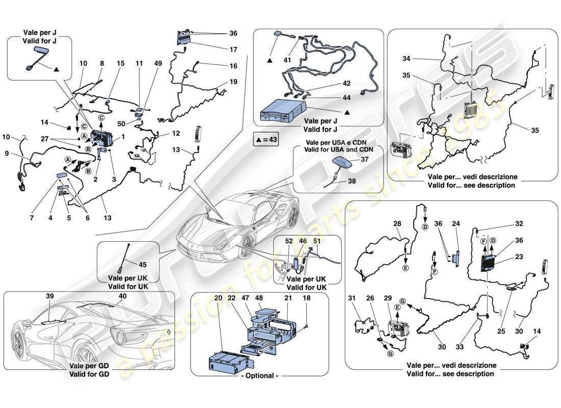 ferrari 488 gtb (rhd) infotainment system diagrama de piezas